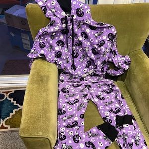 Kill star purple black white cropped hoodie with lounge pants
